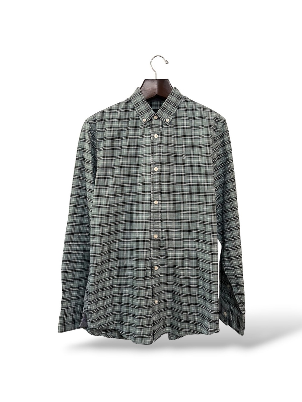 14th & Union Sage Green Plaid Button-Down Shirt, Medium